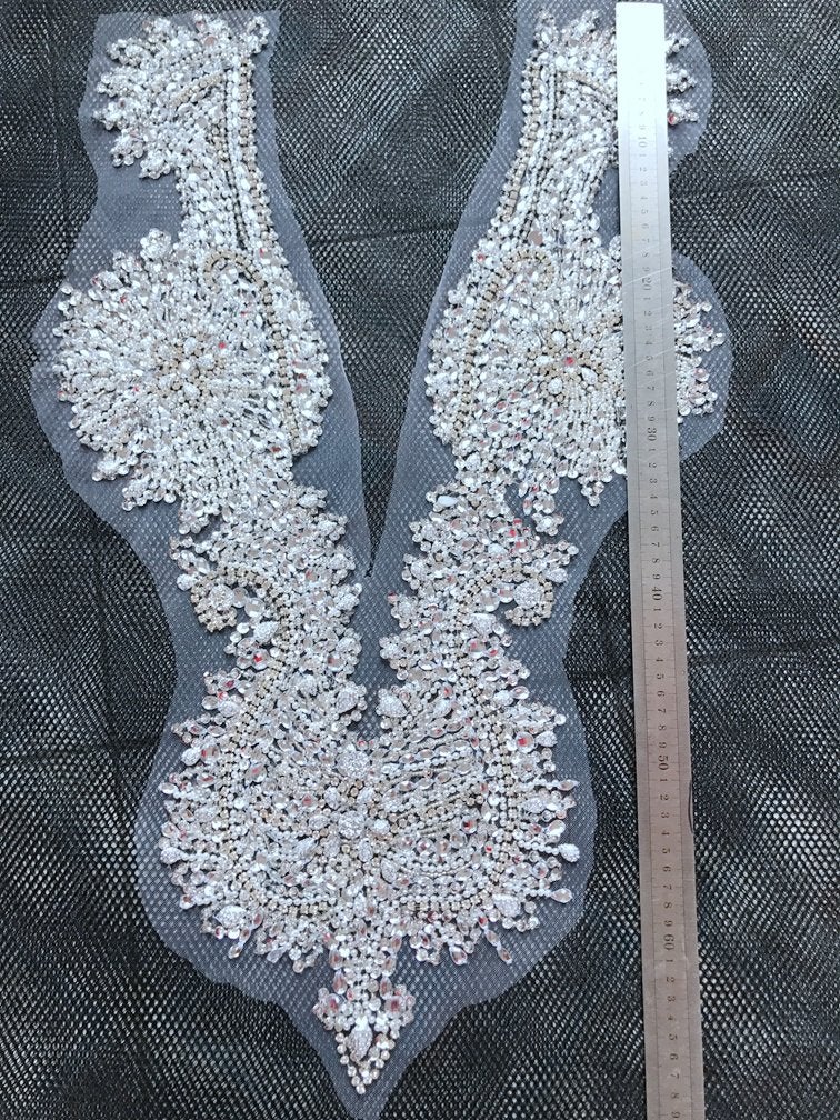 Zbroh 100% Pure Hand Sewing Rhinestones Sequins Applique on White mesh Silver Crystals Patches Wedding Dress Accessory 67x43 Cm - Image 4
